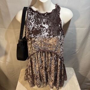 POL Crushed Velvet Babydoll Tank Top‎ Brown Medium Y2K Boho